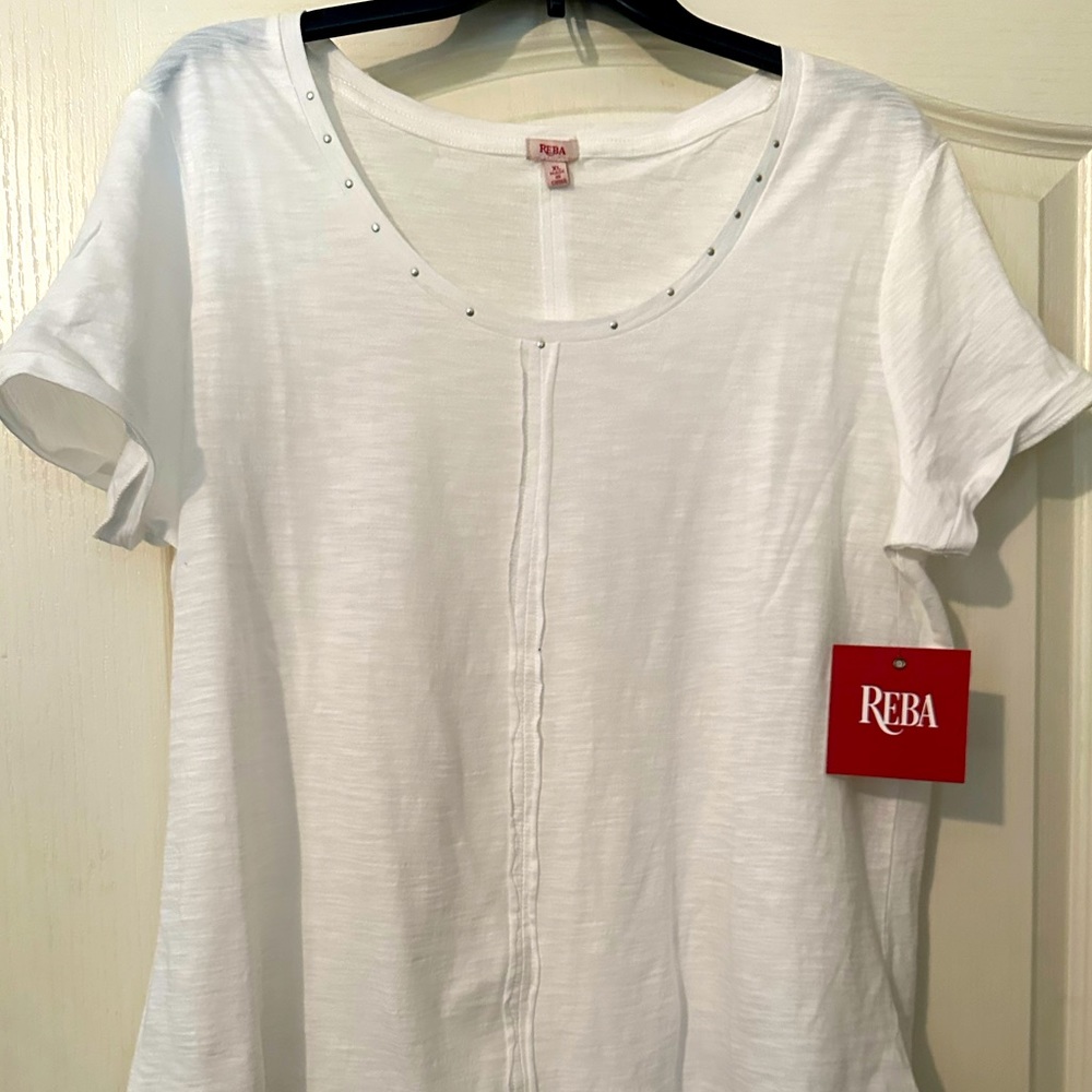 Reba cap sleeve cotton t-shirt with studded collar frayed edges. New with tags